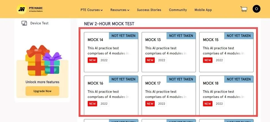 Interface of PTE MAGIC mock tests