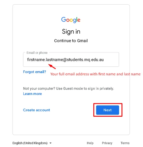 Student logging into their student email and learning portal at an Australian university