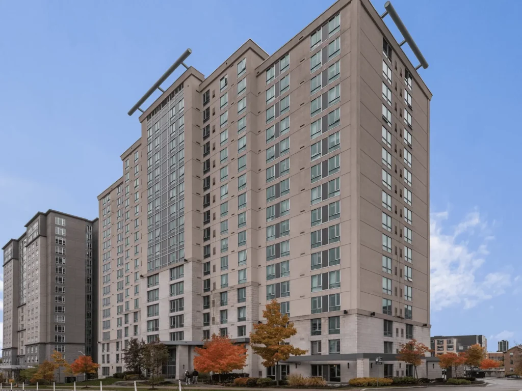 University residence and apartment buildings near campuses