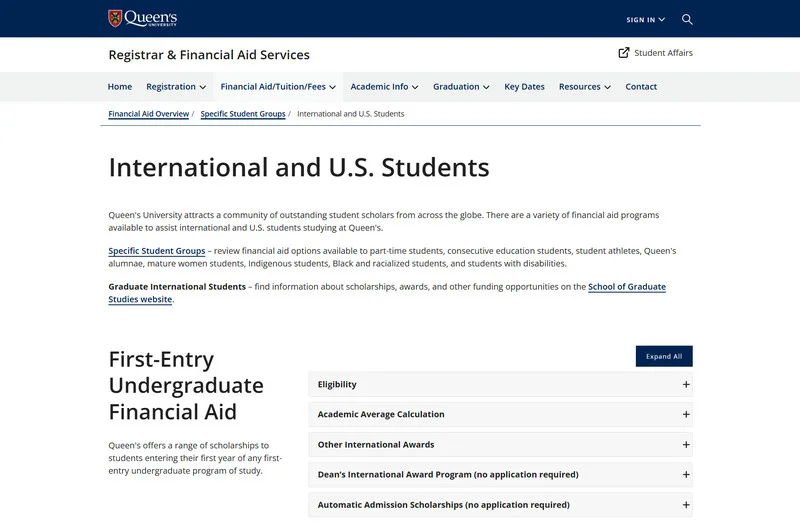 Queen’s University Dean’s International Award program