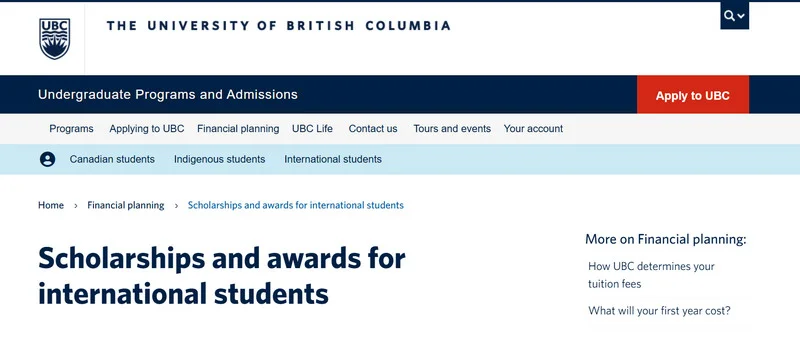 University of British Columbia’s International Major Entrance Scholarship