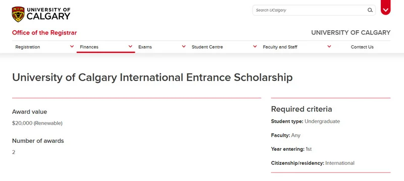University of Calgary International Entrance Scholarship