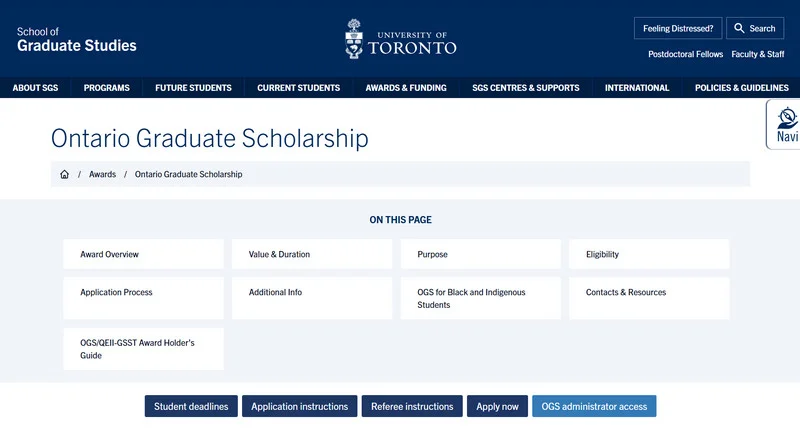 University of Toronto’s Ontario Graduate Scholarship