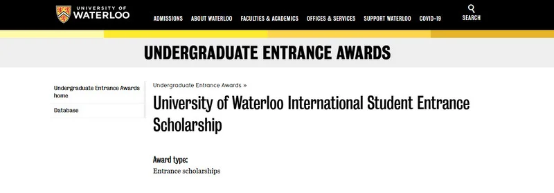 University of Waterloo International Student Entrance Scholarship