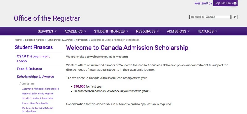 Western University’s Welcome to Canada Admission Scholarships